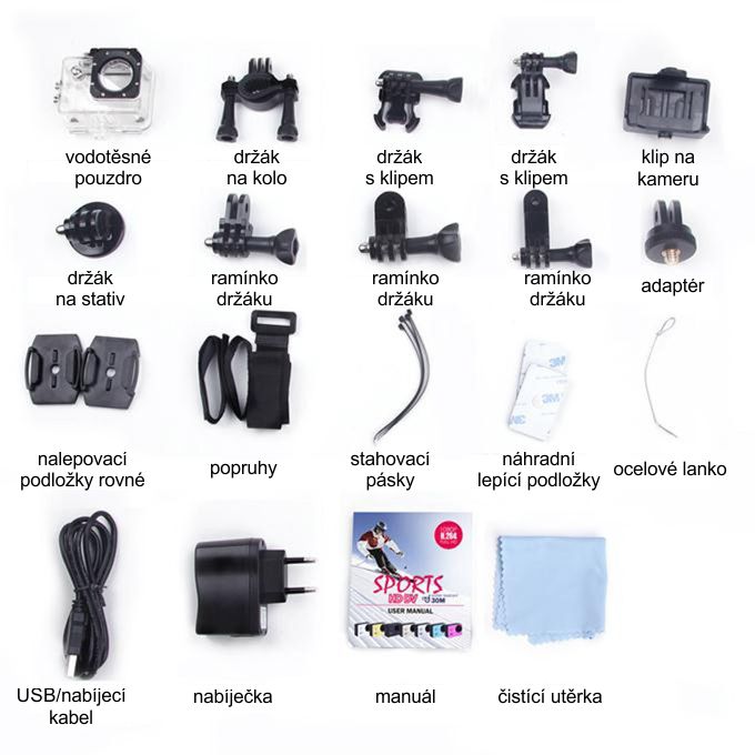 Sportovní HD kamera příslušenství